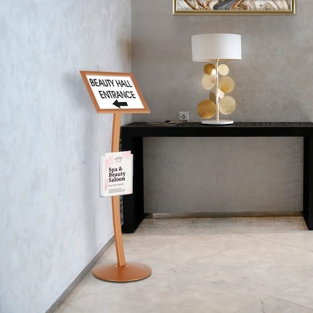 M&T Displays Copper 11 x 17 Inch Pedestal Sign Holder with Clear Brochure Holder Menu Board Floor Standing UCUMB11517X9002