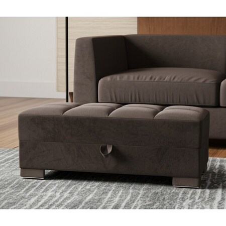 Homeroots 50" Brown Tufted Microfiber Storage Ottoman 608875