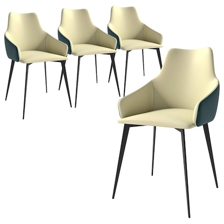 Leisuremod Sonnet Modern Dining Chair in Cream/Green Leather and Iron Legs, 4PK SC51CRDG4