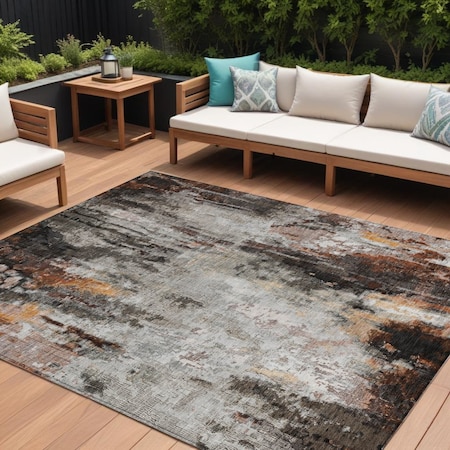Homeroots 8' X 10' Gray Rust And Ivory Abstract Washable Indoor Outdoor Area Rug 615863