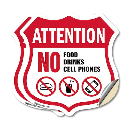 Signmission Property Shield Sign No Food No Drinks N, 4 inch X 4 inch, Vinyl Decal, 2PK SHI-D-2PACK-4-455