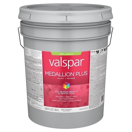 Valspar Medallion Plus 2600 Latex Paint, Acrylic Base, Satin Sheen, Pastel Base, 5 gal 028.0026002.008