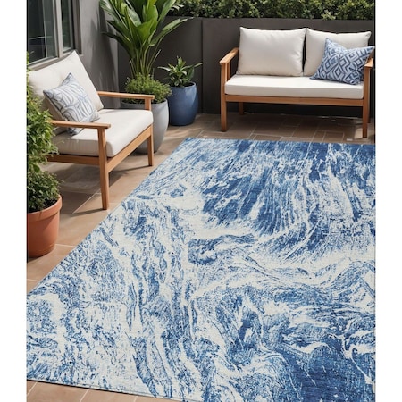 Homeroots 5' X 8' Navy Blue And Ivory Abstract Washable Indoor Outdoor Area Rug 614294