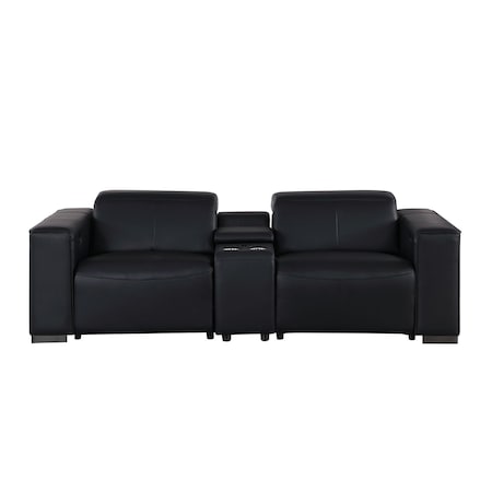 Homeroots 93in Black and Brown Leather Power Reclining Loveseat With Storage 720540