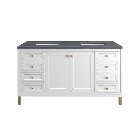 James Martin Vanities Chicago 60 in. Double Vanity, Glossy White, w/ 3 CM Charcoal Soapstone Silestone Top 503-V60D-GW-3CSP