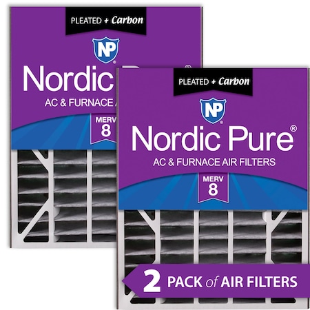 Nordic Pure 20x25x5 Plus Carbon Pleated Air Filter, High Capacity, MERV 8, 2 PK 20x25x5ABPM8C-2
