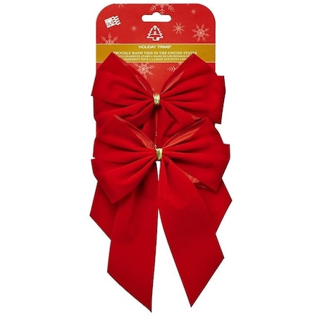 Holidaytrims Gift Bow, Velvet, Red, 2 PK 7320