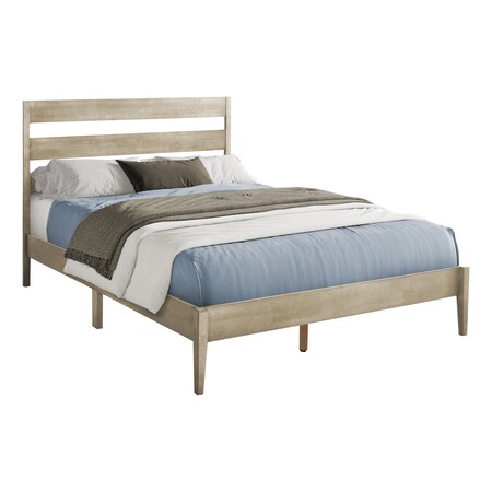 Monarch Specialties Queen Size, Bed Frame Only, Platform Bed, Grey Wood Frame, Grey Solid Wood Legs, Contemporary I 6065Q