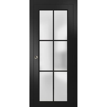 Sartodoors Sliding Pocket Door with Frosted Tempered Glass Planum 2122 Black 30x80 Solid Core Modern Interior PLANUM2122PD-BLK-30 x 80
