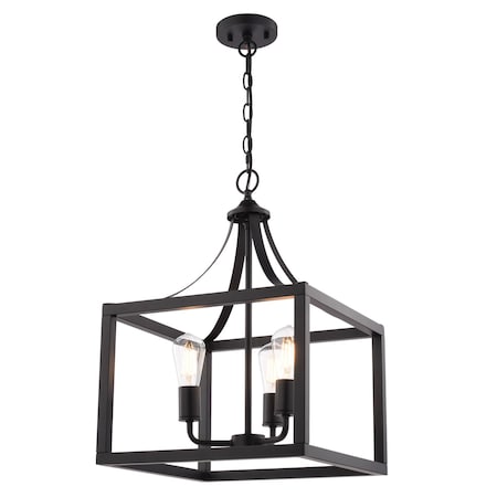 Vaxcel Pratt 3-Light Open Frame Cage Pendant Light, Matte Black , Farmhouse, 15-In. Wide P0469