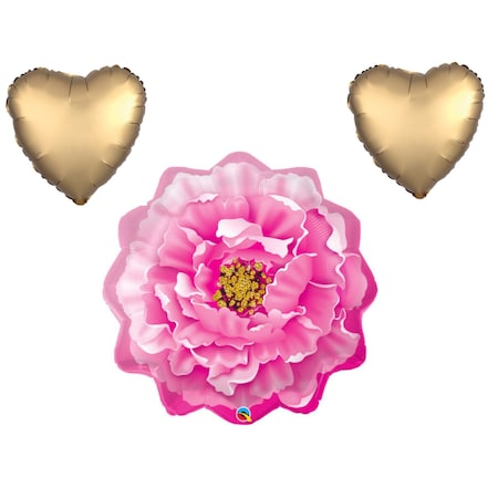 Loonballoon Flower Day Theme Balloon Set, 33 inch PINK PEONY, Heart Foil 18712-Q-P
