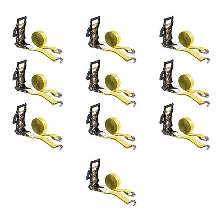 Mytee Products 2inx27ft Ratchet Large Bar Handle & Cargo Strap w/ J Hooks - 10,000 Lbs BS, 10PK RS227WH-LAx10