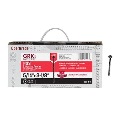 Grk Fasteners 5/16 x 3-1/8 in  Climatek Coating, Decking Screws, Star Drive, w/T-30 Bit, Black, 500PK 95314