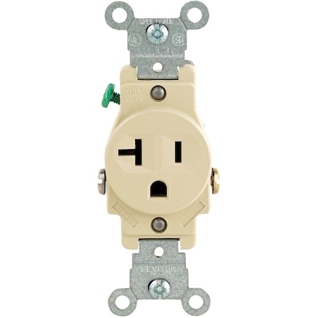Leviton 20A Ivory Commercial Grade 5-20R Shallow Single Outlet S11-5801-KIS