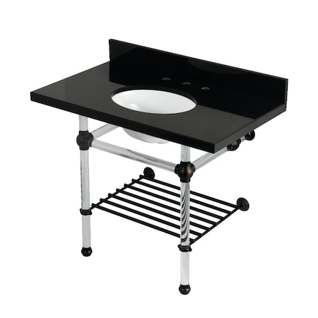 Kingston Brass 36-Inch Black Granite Console Sink with Acrylic Legs and Shelf, 8-Inch, 3-Hole KVPK3630KAB5