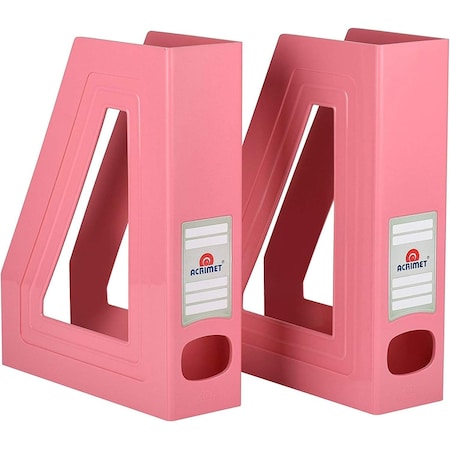 Acrimet Magazine File Holder Vertical Rack, Durable Plastic Desk Organizer, Solid Pink, 2PK 277.9