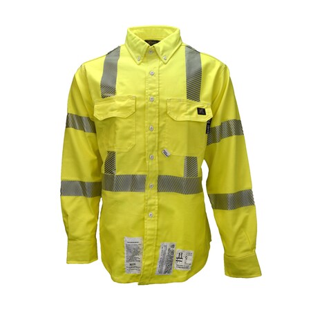 Neese Long Sleeve Hi-Vis FR Button Front Shirt, 88% Cotton/12% Nylon, Fluorescent Yellow, 5XL VU7SH3FY-5X