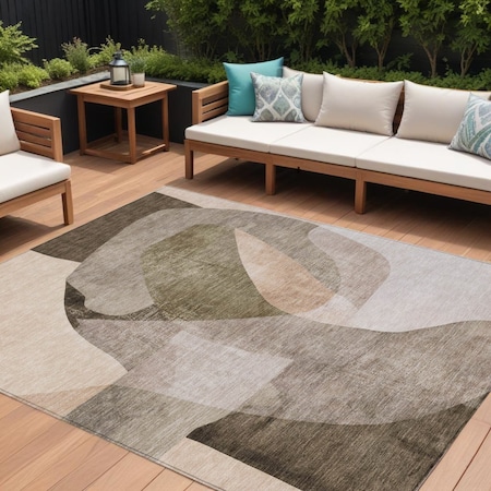 Homeroots 10' X 14' Taupe And Beige Abstract Washable Indoor Outdoor Area Rug 630464