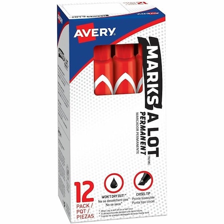 Avery Large Permanent Ink Markers, Chisel Point, Red Ink PK AVE08887