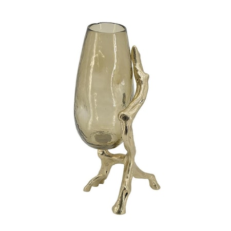 Homeroots 18" Champagne Glass And Metal Table Vase 565435