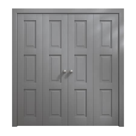 Sartodoors Sliding Closet Double Bi-fold Doors 96 x 96 inches, Ego 5010 Painted Grey Oak, Sturdy Tracks Moldi EGO5010DBF-SEK-96x96 (4* 24x96)