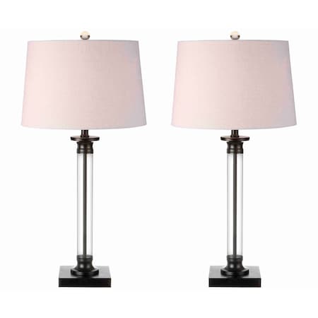 Jonathan Y Mason 30" Glass and Metal LED Table Lamp, Black/Clear, 2PK JYL1008A-SET2
