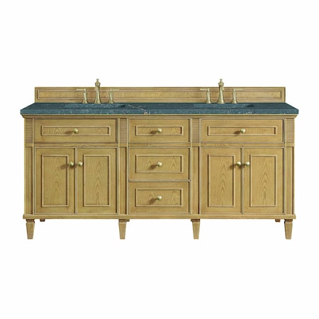 James Martin Vanities Lorelai 72in Double Vanity, Light Natural Oak w/ 3 CM Parisien Bleu Silestone Top 424-V72-LNO-FPBL