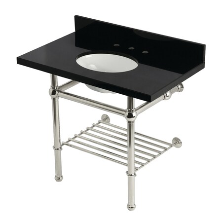 Kingston Brass 36-Inch Black Granite Console Sink with Brass Legs and Shelf, 8-Inch, 3-Hole KVPK3630KBB6