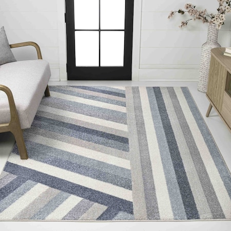 Jonathan Y Retro Rainbow Contemporary Stripe Blue/Cream/Gray 3 ft. x 5 ft. Area Rug DZC102B-3