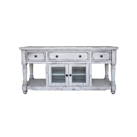 Homeroots 70" White Solid Wood Open shelving Distressed TV Stand 528740