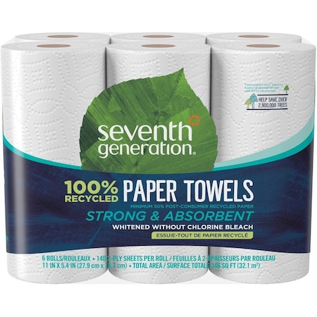 Seventh Generation Paper Towels, 140 Sheets, White, 6 PK SEV13731