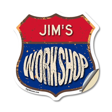 Signmission Jim's Workshop, 12 Inch X 12 Inch, Vinyl Decal SHI-D-12-489-JIM