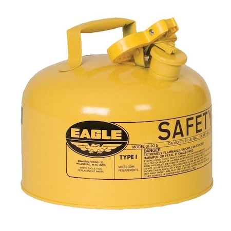 Eagle Mfg Type I Safety Can, Galvanized Steel, 2.5 gal, 11.25 in Dia., Self-Closing Lid, Yellow, Diesel UI25SY