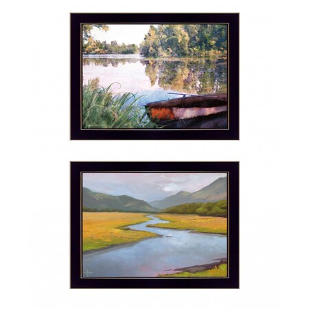 Homeroots Set Of Two Serene Water 3 Black Framed Print Wall Art, 2PK 407902