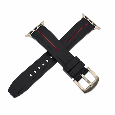 Elegani Band Compatible with Apple Watch 44mm, Black/Red, Silver, Black, Yellow Gold, Rose Gold Buckle TPSIVRB-BLKRED-44