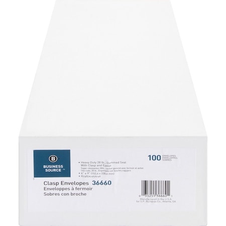 Business Source Filing Envelope, Brown, Kraft, PK100 BSN36660