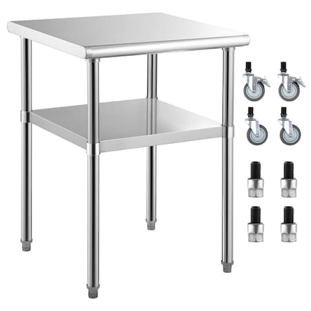Vevor Stainless Steel Work Table Commercial Food Prep Table 24x24x36in w/ Wheels VV-SSWR-JL-24*24
