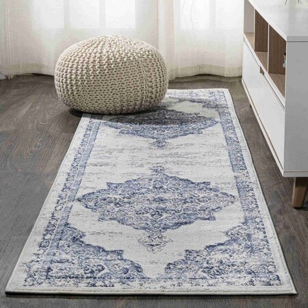Jonathan Y Alhambra Ornate Medallion Modern Light Blue/Ivory 2 ft. x 8 ft. Runner Rug MDP400F-28