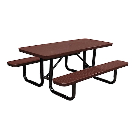 Leisure Craft 6' Standard Picnic Table, Perforated Metal, Portable, Brown T6XPP-PERF-BROWN