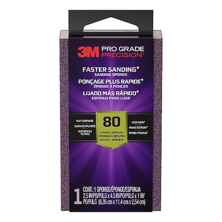3M Sanding Sponge, 2 1/2 in, Ceramic, 80 Grit FSB80-PGP-1T
