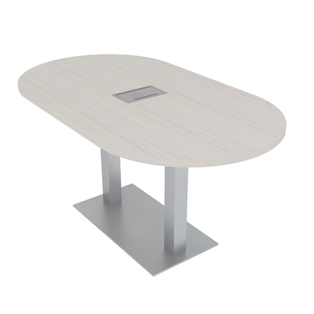 Skutchi Designs Racetrack Conference Table With Power Unit, 36 in W, 72 in L, Ivory HAR-RAC-36X72-DOU-K458-ESIL