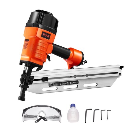 Vevor Framing Nailer 2 in to 3-1/2 in 21 deg Full Round Head Pneumatic Nail Gun 80-120 PSI RHF9021C