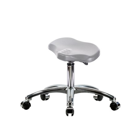 Blue Ridge Ergonomics Polyurethane Ray Sit-Stand Stool Chrome - Desk Height with Chrome Casters in Gray Polyurethane PRPDHSO-CR-CC-GRY
