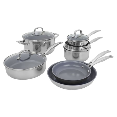 Henckels Clad H3 10-pc Stainless Steel Ceramic Nonstick Cookware Set 1023637