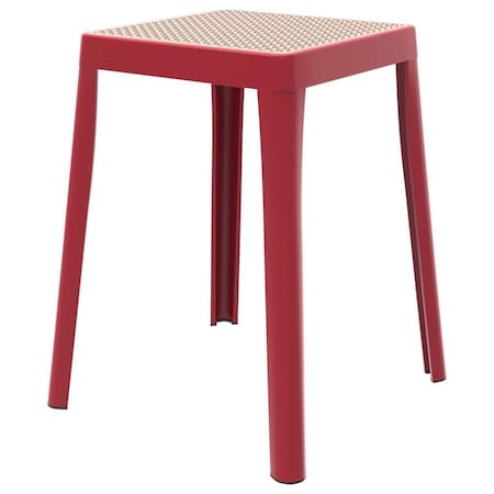 Leisuremod Tresse Stackable Plastic Square Dining Stool with Wicker Seat, Red TS12R