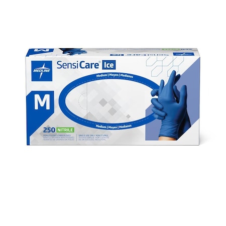 Medline SensiCare Ice Powder-Free Nitrile Exam Gloves, Size M, 250PK MDS2502H