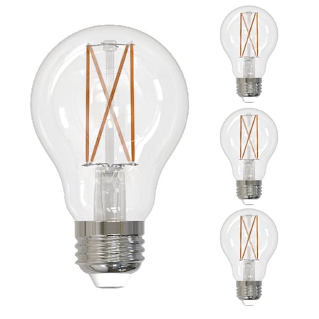 Bulbrite LED Filament, 8.5 Watt Dimmable A19 Light Bulb, Clear Glass Finish, E26 Base, 4000K, 850 Lumens, 4PK 862301