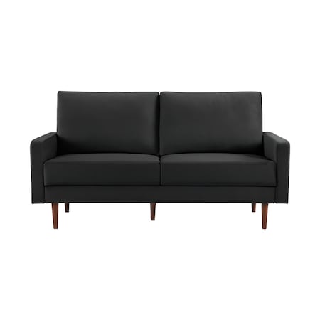 Homeroots 69" Black Velvet Sofa With Dark Brown Legs 543716