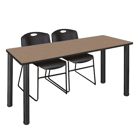 Regency Kee Training Table W/ 2 Zeng Chairs, 60 in W, 24 in L, Noble Oak MT6024NOBPBK44BK