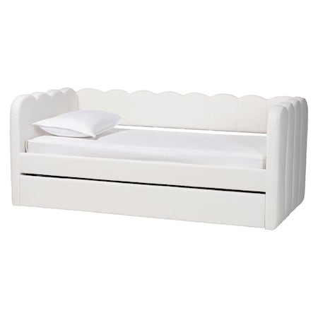 Baxton Studio Palmer Cream Teddy-Bear Fabric Daybed with Rolling Trundle 265-14500-ZORO